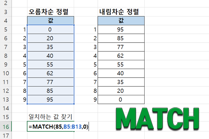 MATCH 함수 - 범위에서 값의 위치 찾기 - XLWorks