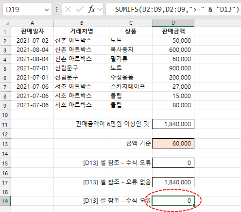 엑셀에서 수식이 잘못된 경우 해결 방법